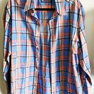 Robert Graham R&G Mens Shirt Button Up Long Sleeve  Blue Orange Plaid Size Large